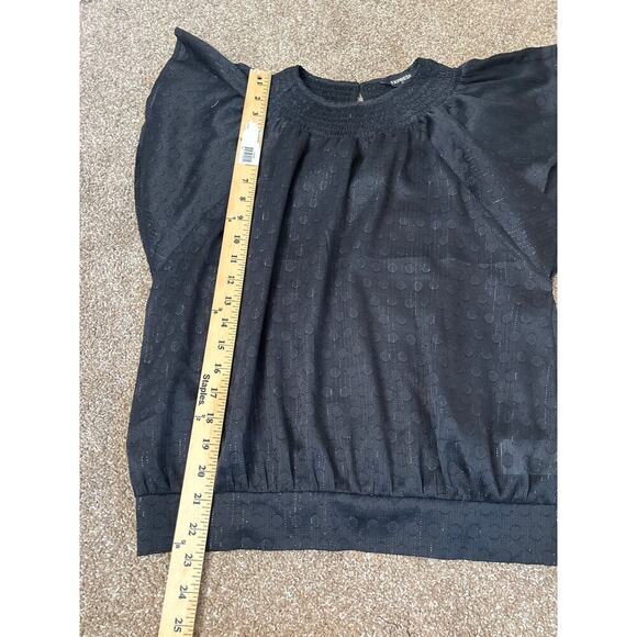 Express top blouse black/gold ruffle sleeve ruched bottom keyhole back SZ SM - Picture 8 of 10